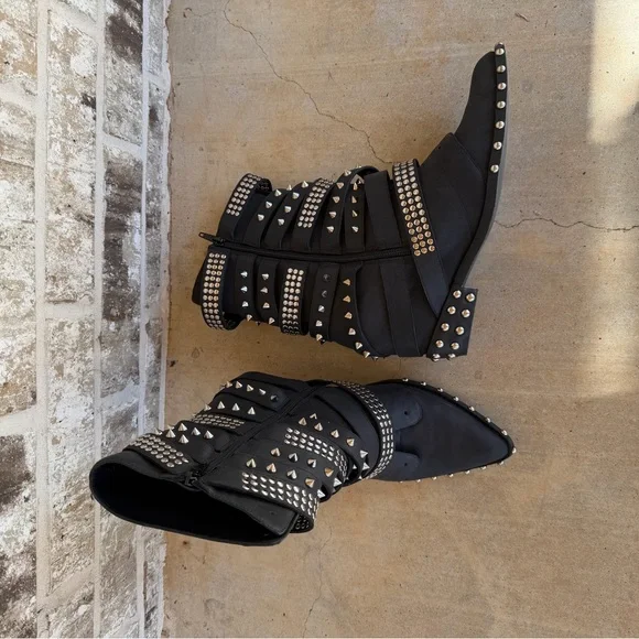 Jeffrey Campbell Free People Sz 12 Black Studded Draco Stud Boots New - Picture 12 of 15